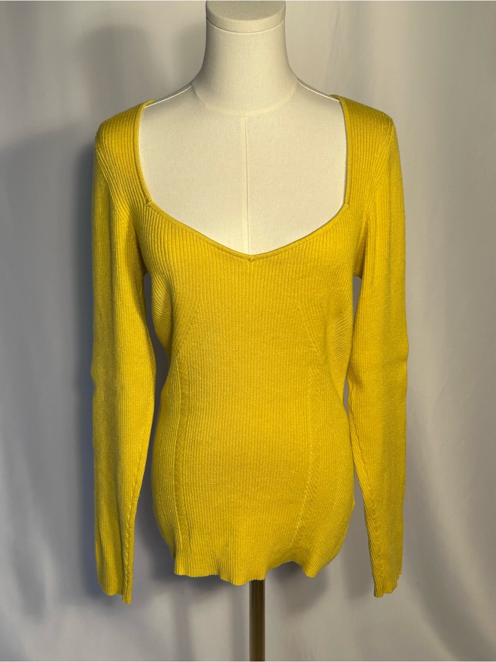 Anthropologie Chartreuse Ribbed Sweetheart Neck Corset Knit Sweater Size XL